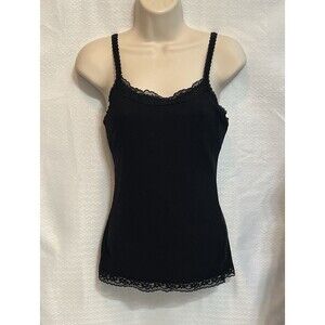 Y2K Black Lace Trim Tank Cami Bella Swan Elena Gilbert Paris Hilton Womens XL